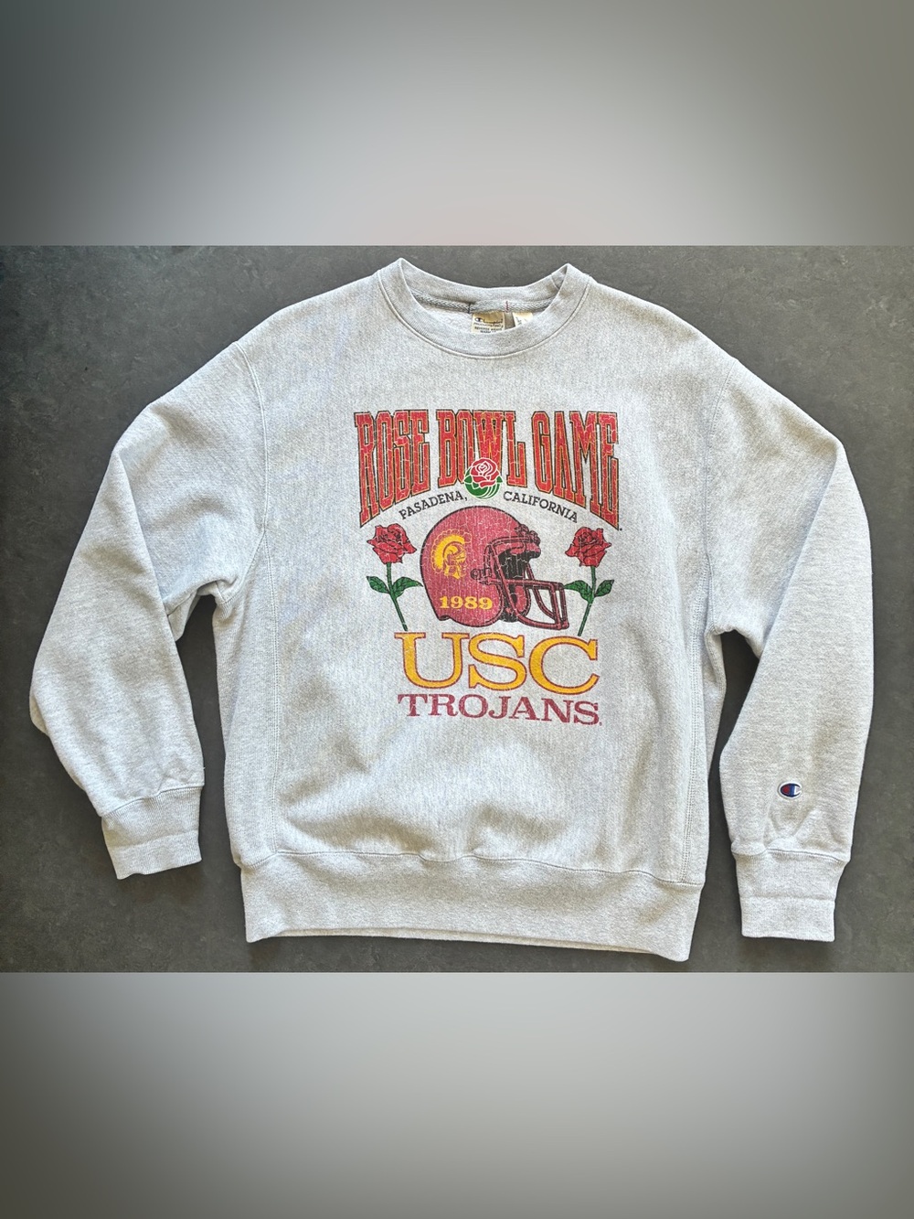 USC Trojans Rose Bowl Game 1989 Crewneck Sweatshirt - Gray, Cardinal, Gold